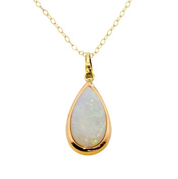 9ct gold Synthetic Opal Teardrop Pendant with chain